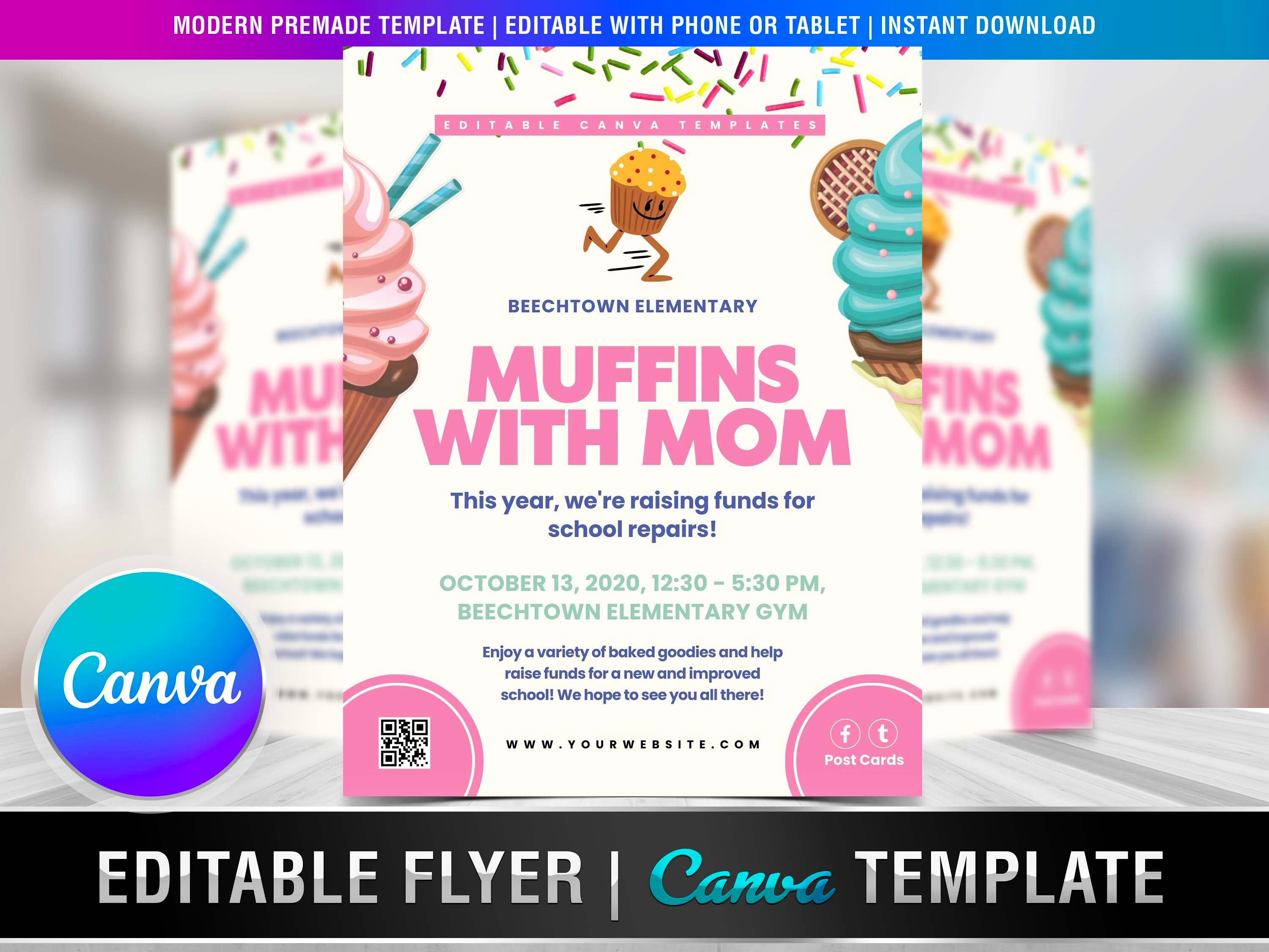 MUFFIN MOM FLYER Diy, Editable Canva Template, Printable & Social Media