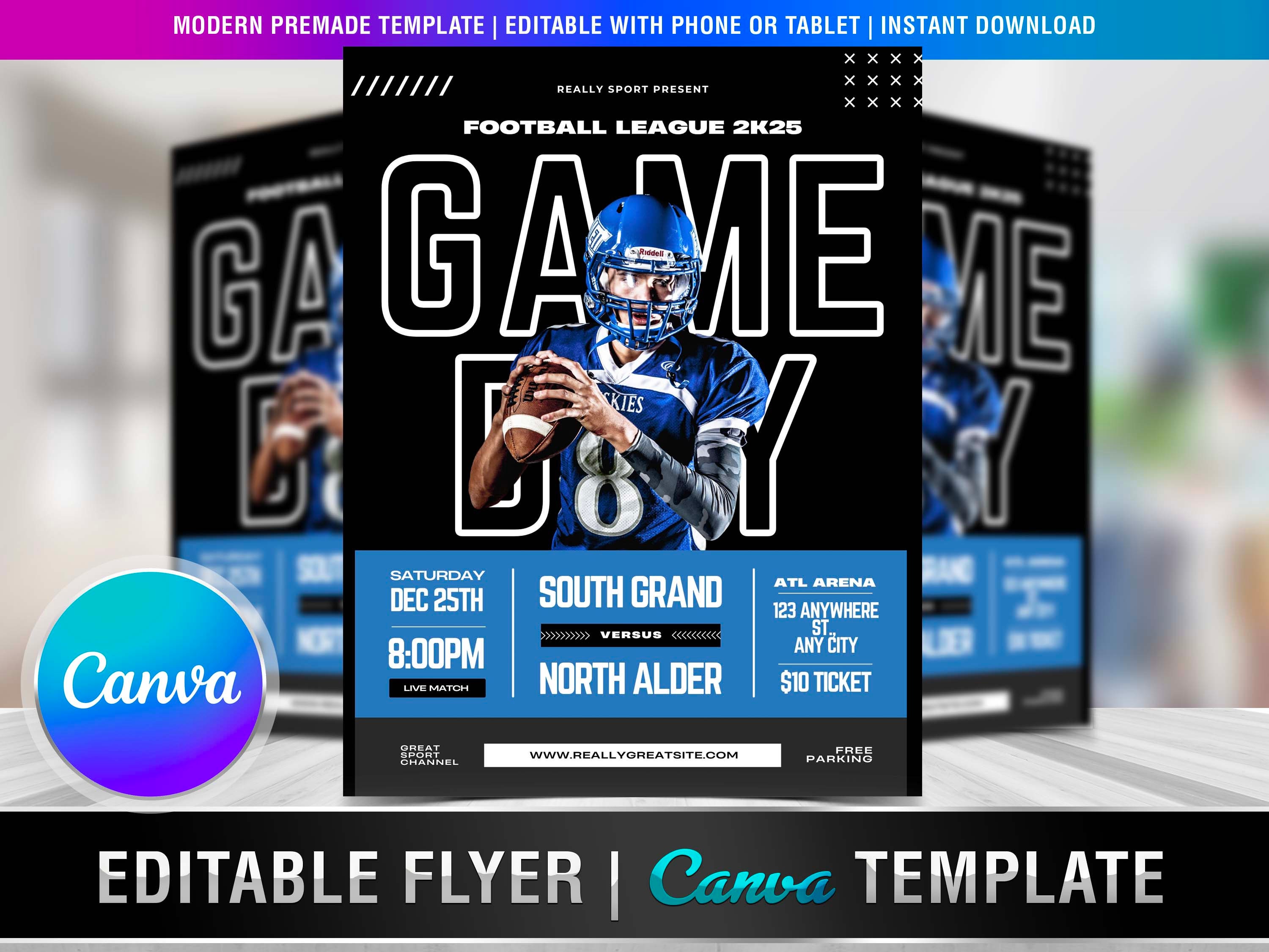 FOOTBALL FLYER DIY, Editable Canva Template, Printable & Social Media FOOTBALL FLYER DIY, Editable Canva Template, Printable & Social Media