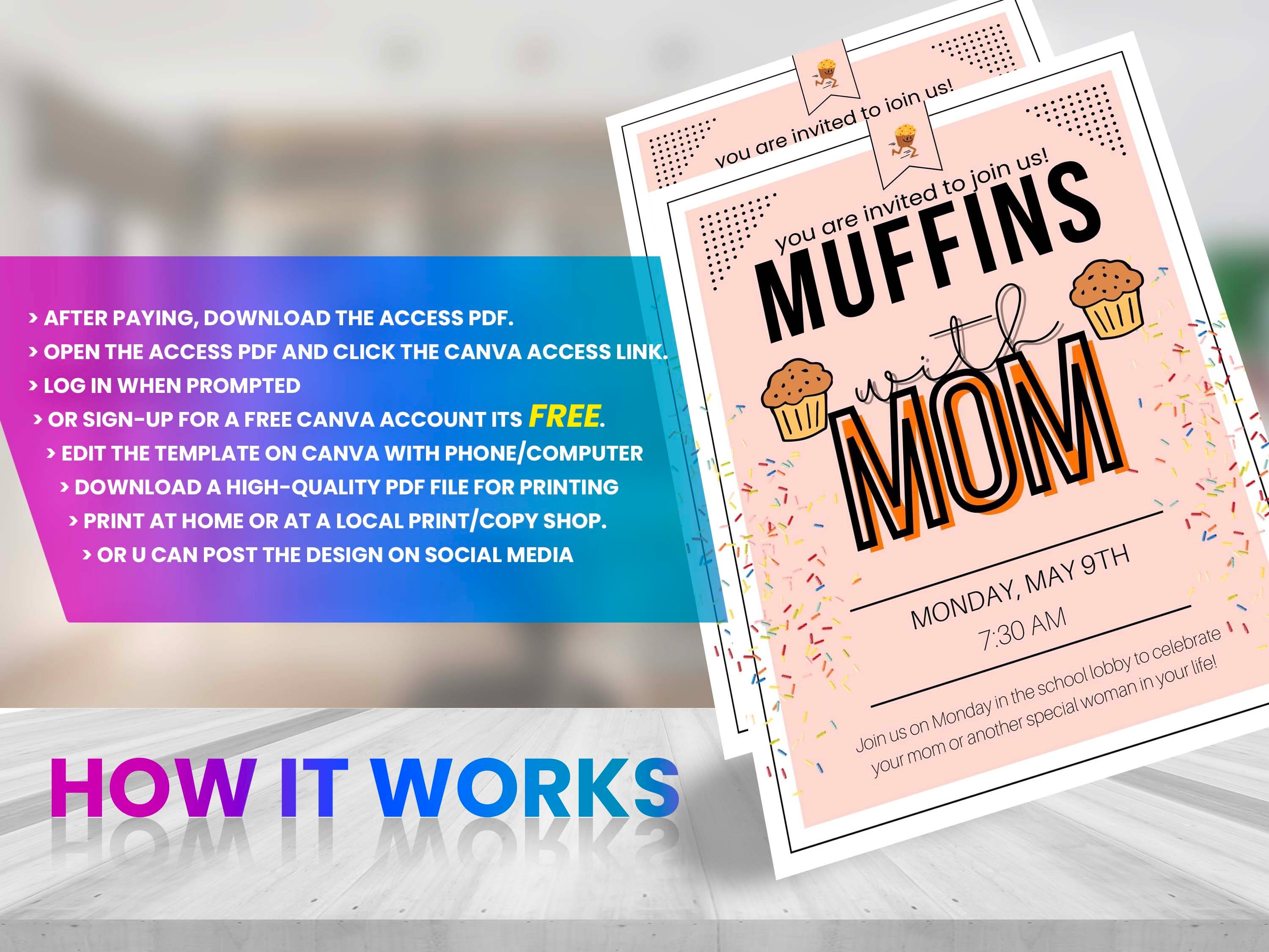 MUFFIN MOM FLYER Diy, Editable Canva Template, Printable & Social Media