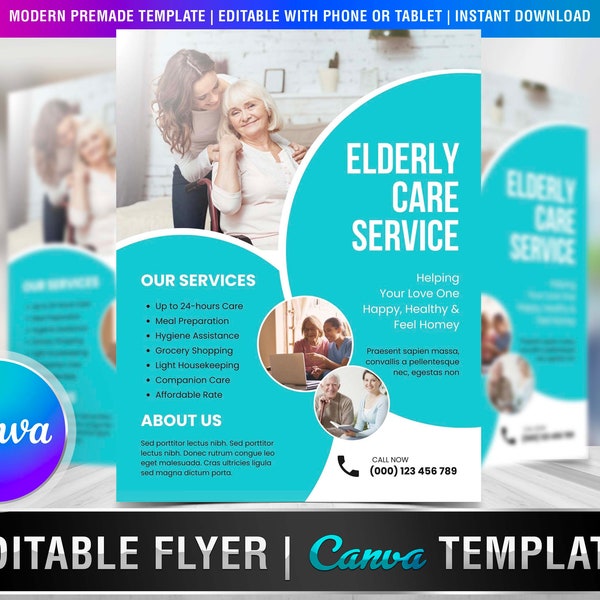 ELDERLY CARE SERVICE, Diy Editable Canva Template, Printable & Social Media, Elderly Care, Home Health Care, Nursing Home, Elderly Activitie