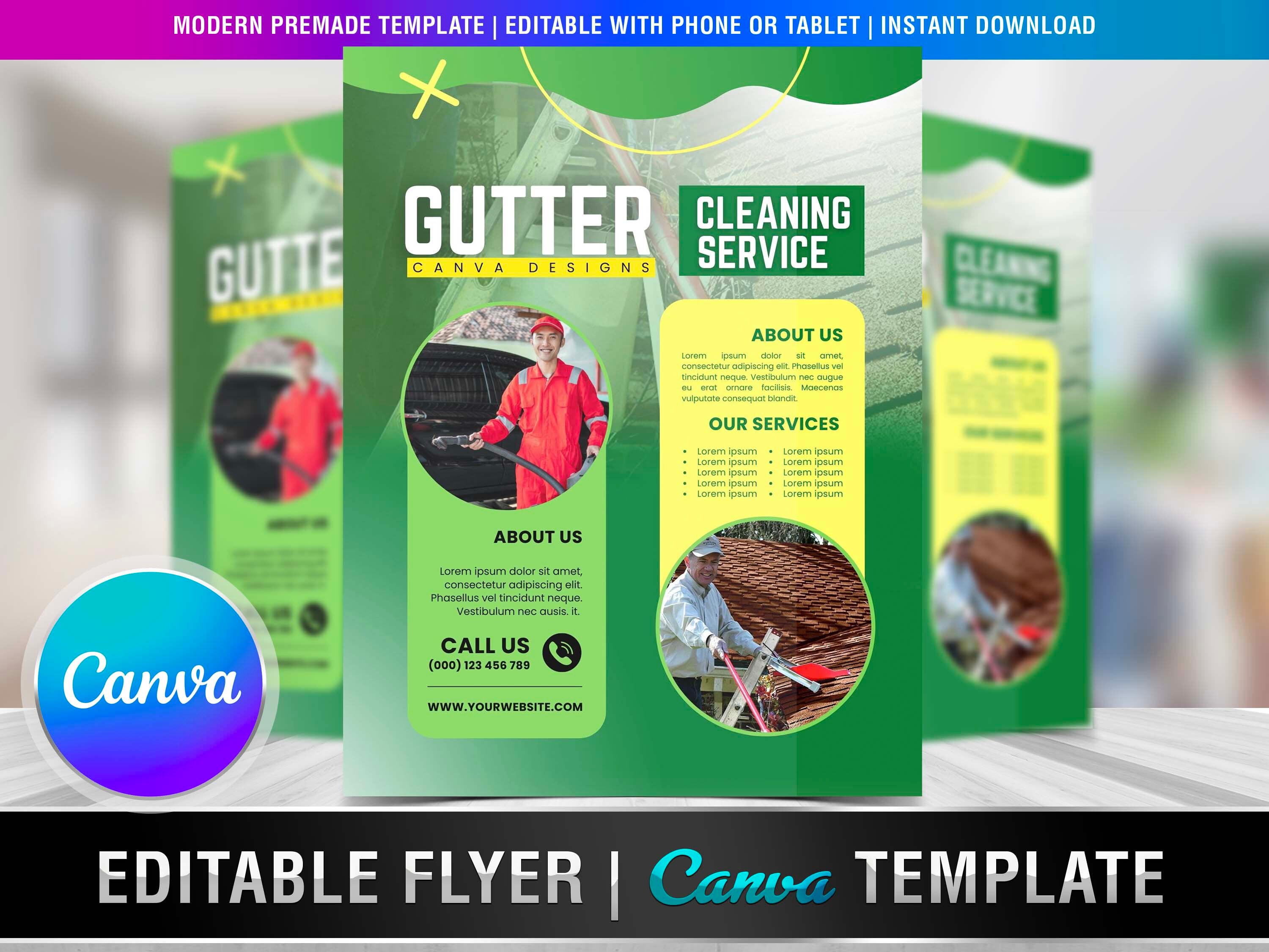 GUTTER CLEANING FLYER, Diy Editable Canva Template, Printable & Social