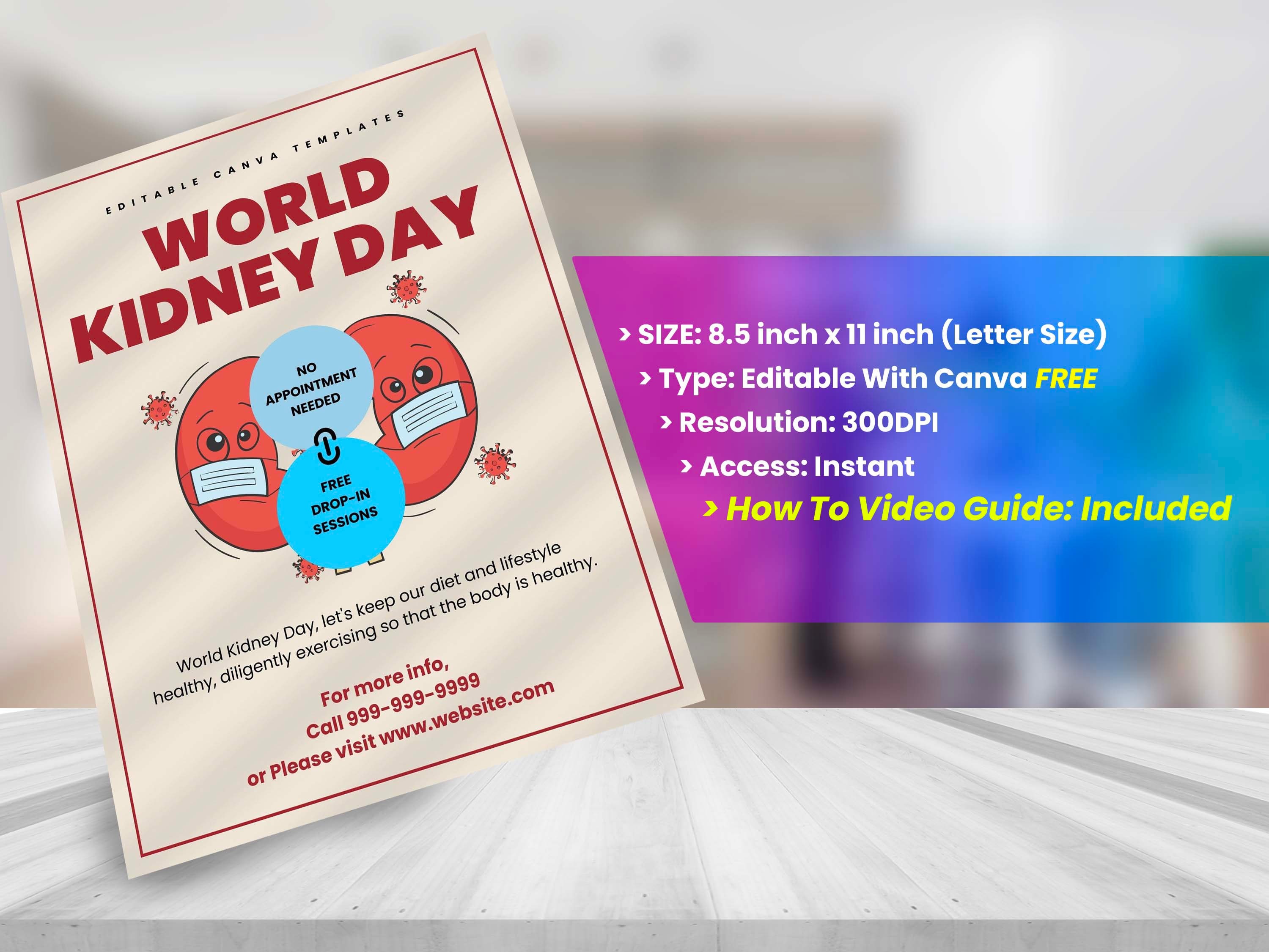 Folleto del DÍA MUNDIAL DEL RIÑON Diy, Plantilla Canva editable ...
