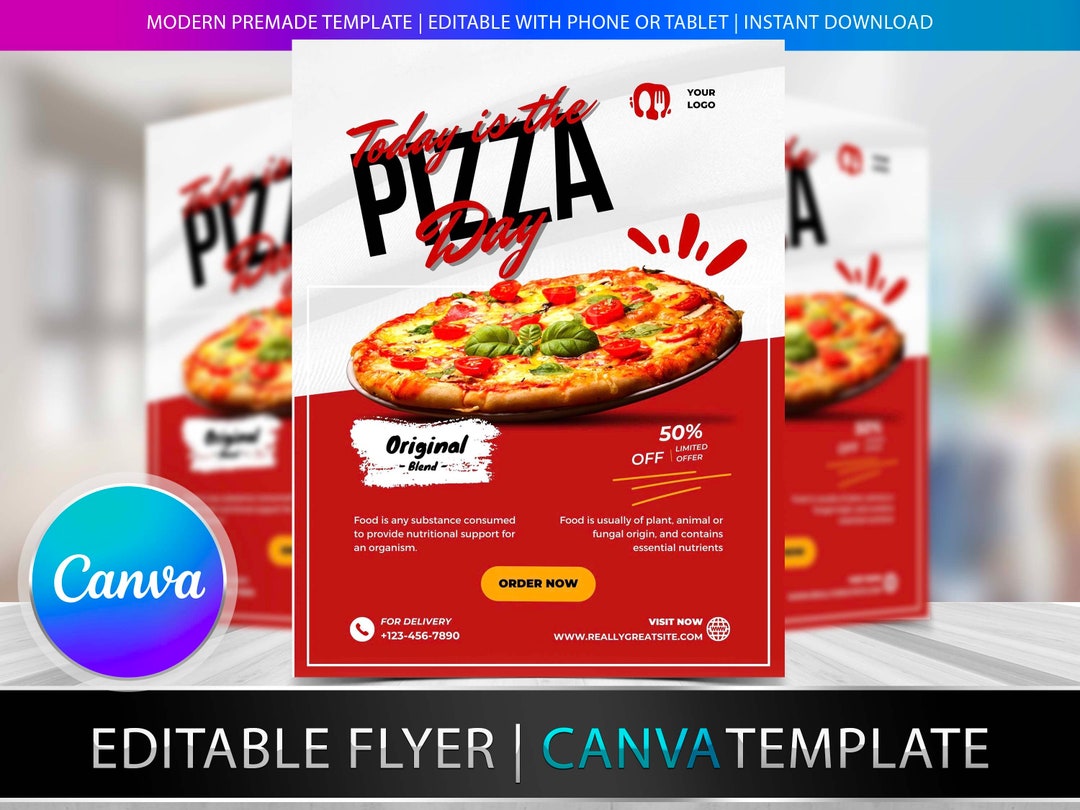 PIZZA DAY FLYER Diy Editable Canva Template, Printable & Social Media