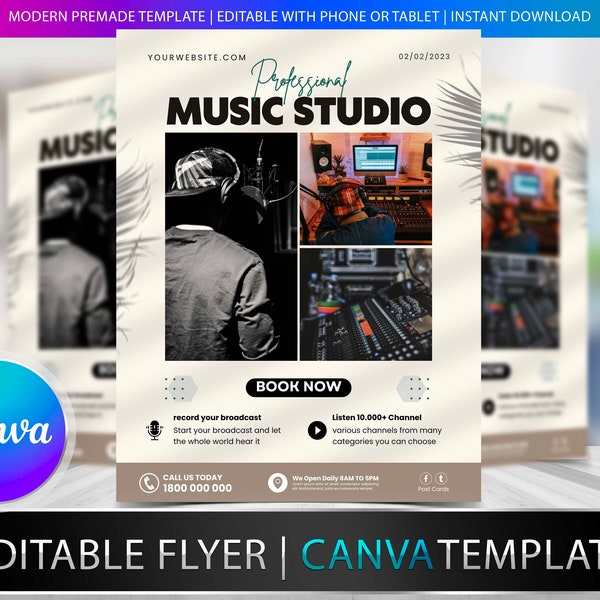 MUSIC STUDIO FLYER Selbstgemachte bearbeitbare Canva-Vorlage, Printable & Social Media, True Crime Podcast, Podcast-Vorlage, Podcast-Planer, Musik-Flyer