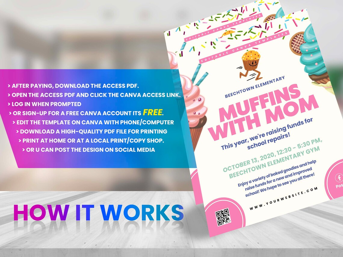 MUFFIN MOM FLYER Diy, Editable Canva Template, Printable & Social Media