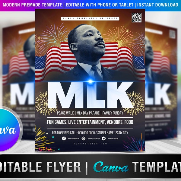 MARTIN LUTHER KING Flyer Diy Editable Canva Template, Printable & Social Media, Martin Luther King, Black Lives Matter, Black History Month