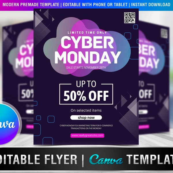 CYBER MONDAY FLYER Diy Editable Canva Template, Printable & Social Media, Cyber Monday Sale, Black Friday, Cyber Monday Etsy, Christmas Gift