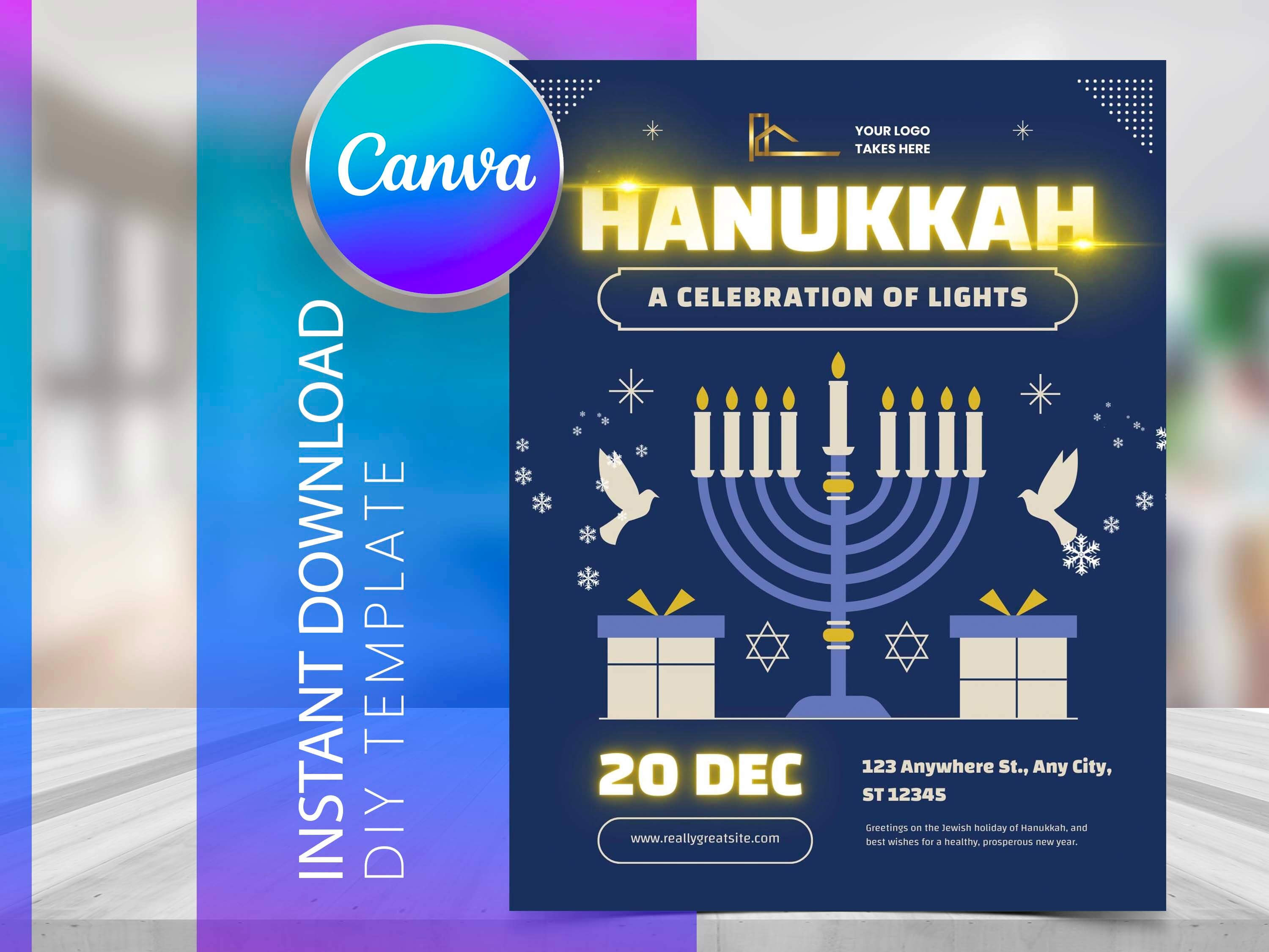 HANUKKAH FLYER DIY Editable Canva Template, Printable &amp; Social Media ...