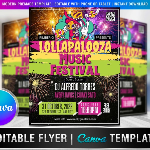 LOLLAPALOOZA FLYER Diy Editable Canva Template, Printable & Social Media, Lollapalooza, Hobipalooza, Bts, Jhope, Hobi, Festival, Music