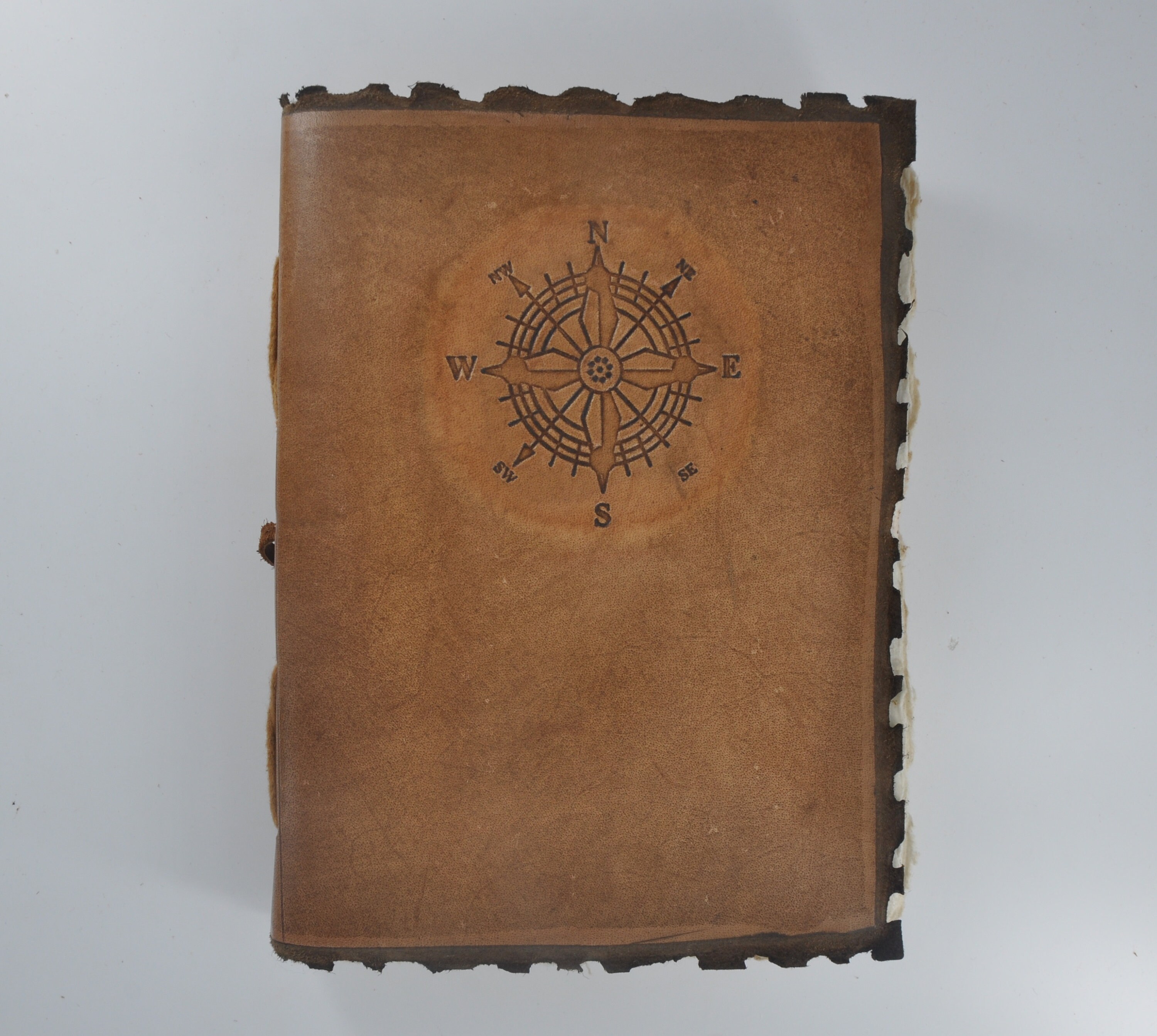 Compass Inked Leather Diary with vintage papers Premium Etsy