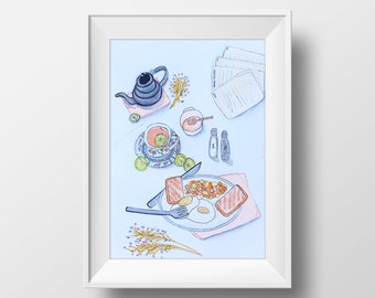 Breakfast Art Print | Breakfast for one | Brunch | Tea Time