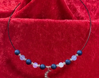 Blue Agate, Opal, Blue Chalcedony Moon Necklace.