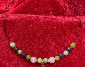 Peridot, Rose Quartz, and Amethyst Flower Necklace