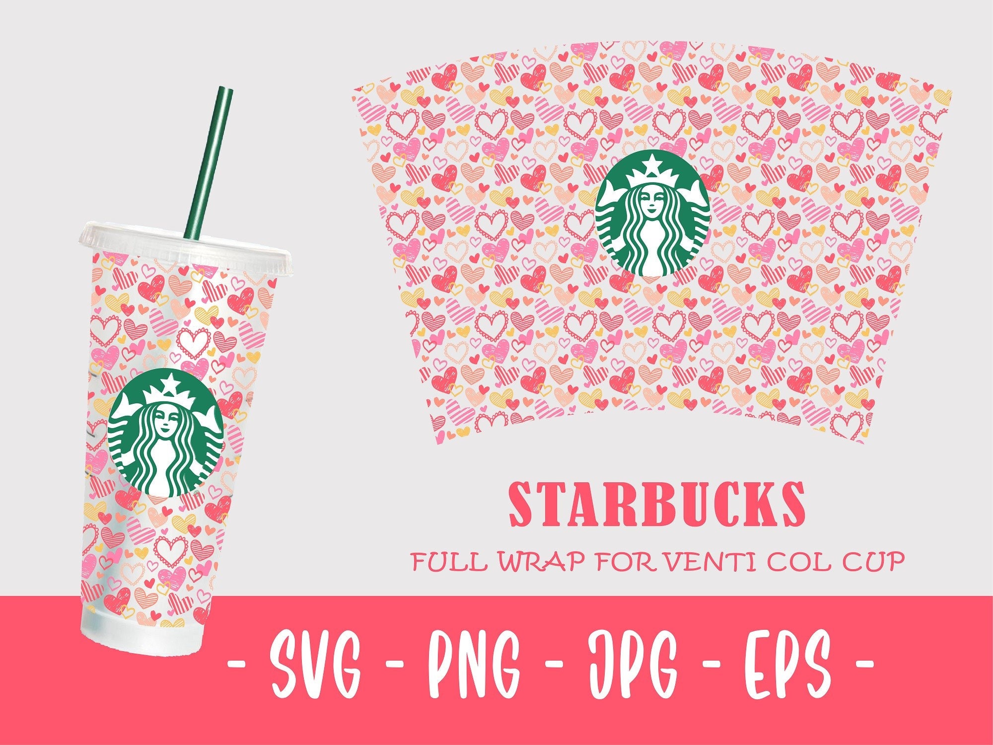 Valentines Starbucks svgValentine Hearts Wrap svg Png Eps | Etsy