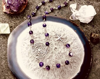 Hecate Amethyst Necklace, Hekates Wheel Strophalos Prayer Beads, Hecates Altar Meditation Beads