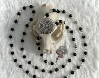 Powerful Protection Hekate Black Tourmaline Necklace, Hecates Wheel Strophalos Prayer Beads, Hecates Altar Meditation Beads