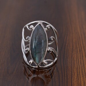 Natural Labradorite Ring-Blue Fire Labradorite Ring-Handmade Silver Ring-925 Sterling Silver Ring-Teardop Labradorite Ring-Promise Ring