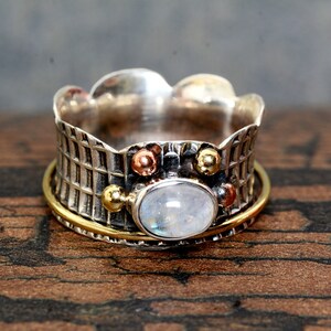 Moonstone ~ Sterling Silver 925 ~ Handmade ~ Gemstone ~ Statement ~ Everyday ~ Square stone ~ Hippie ~Bohemian~June Birthstone~MR109