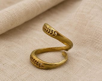 Blattgold Wickelring - Verstellbarer Vintage Boho Natur-inspirierter Ring für Damen