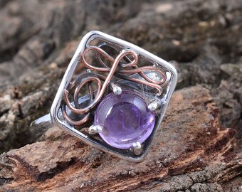 Sterling Silver Amethyst Ring - Artisan Gemstone Promise Ring