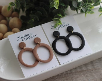 Organic Hoop Earrings | Neutral Minimalist | Handmade Polymer Clay Earrings