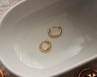 Small Chunky Gold Plated Hoops | Everyday Earrings | 16 mm