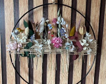 Anillo de flores secas hecho a mano de estilo bohemio | elegante decoración de pared con hermosas flores secas | perfecto como decoración minimalista