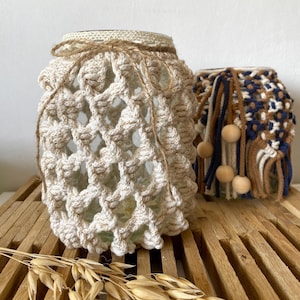 Macrame lantern, vase, boho, handmade, decoration, tealight holder, decoration, table decoration, gift idea, birthday, moving in, moving house, 15 cm