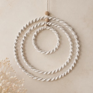 Makramee Fensterdeko Boho | Minimalistischer Fensterbehang mit Ringen| Handgemachte Wanddeko Natur Baumwolle | Macrame Window Hanging