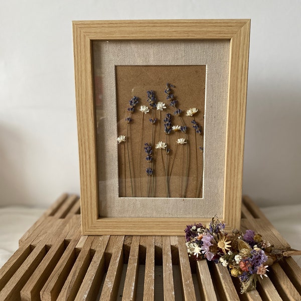 Picture frame, boho, dried flowers, boholiving, decoration, wall decoration, lavender, handmade, 15 x 20 cm, gift idea, birthday, moving, wedding