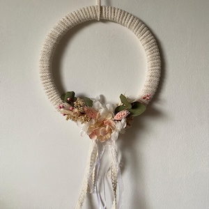 Macrame decoration, flower wreath, door wreath, window decoration, dried flower wreath, wall decoration, dried flowers, handmade, gift idea, 20 cm