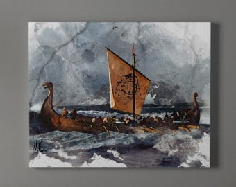 Viking Ship Painting | Etsy