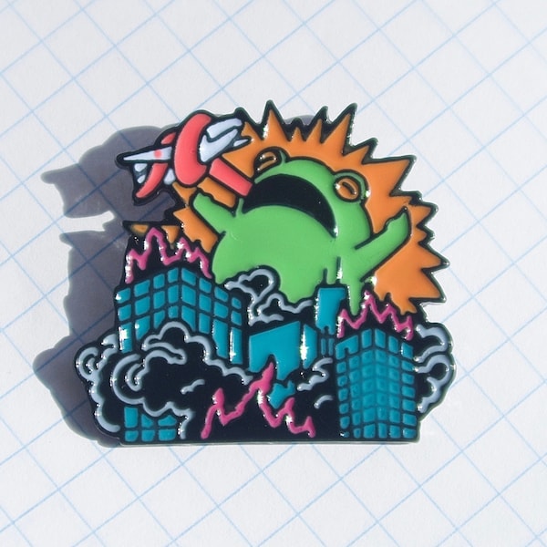 Godzilla Frog Pin, Angry Cute Reptile Brooch, Cartoon Funny Animal Pin, Anime Comic Jungle Frog Pin