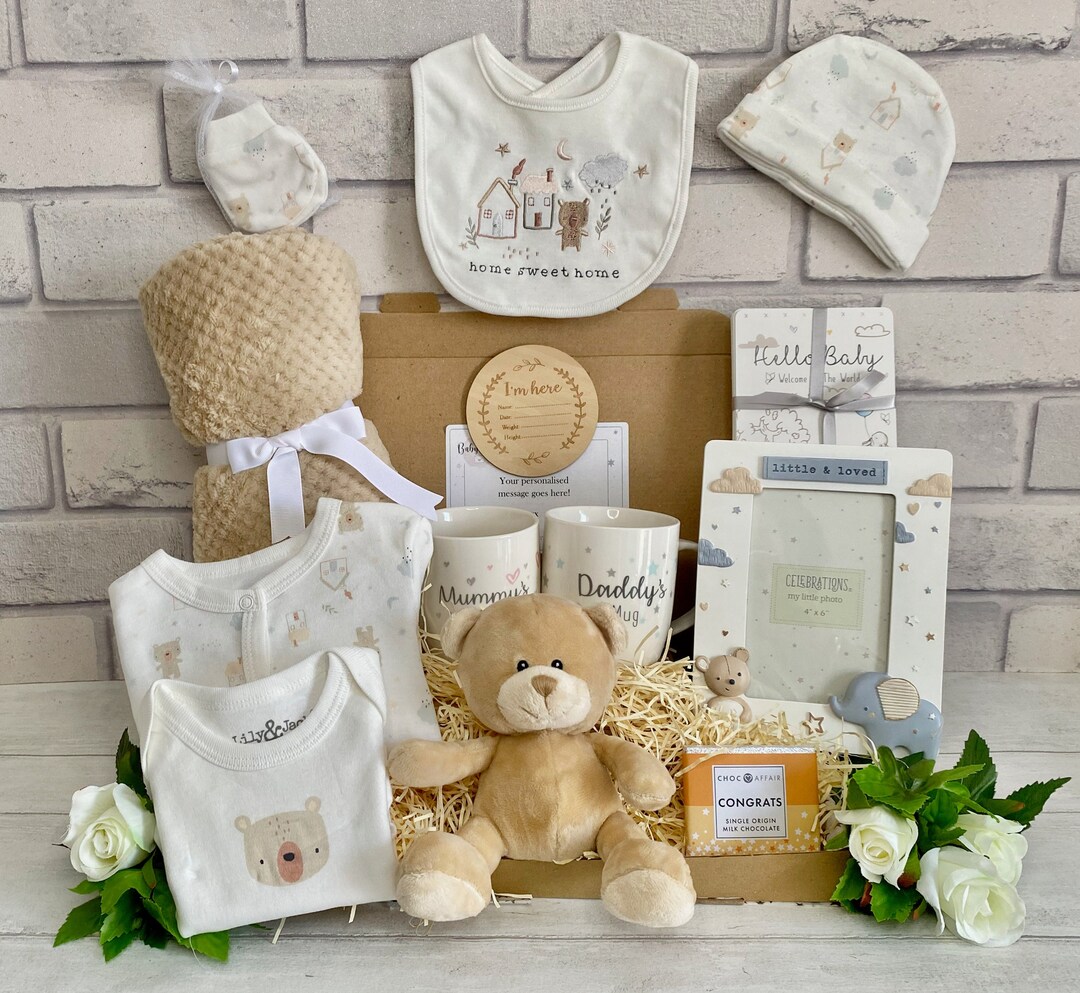 Teddy Bear Baby Gift Hamper | Waffle Blanket, Keepsake Set - Etsy