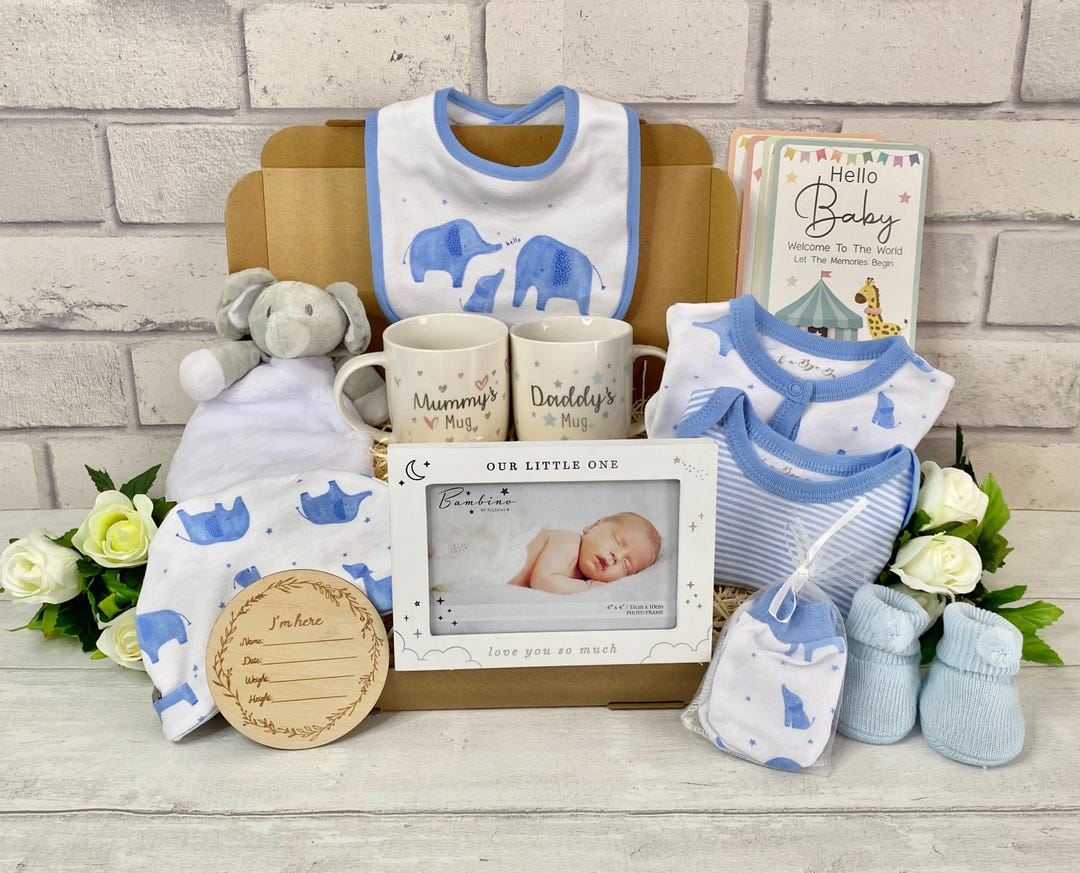 Elephant Baby Boy Hamper | Newborn Gift Set With Photo Frame - Etsy UK