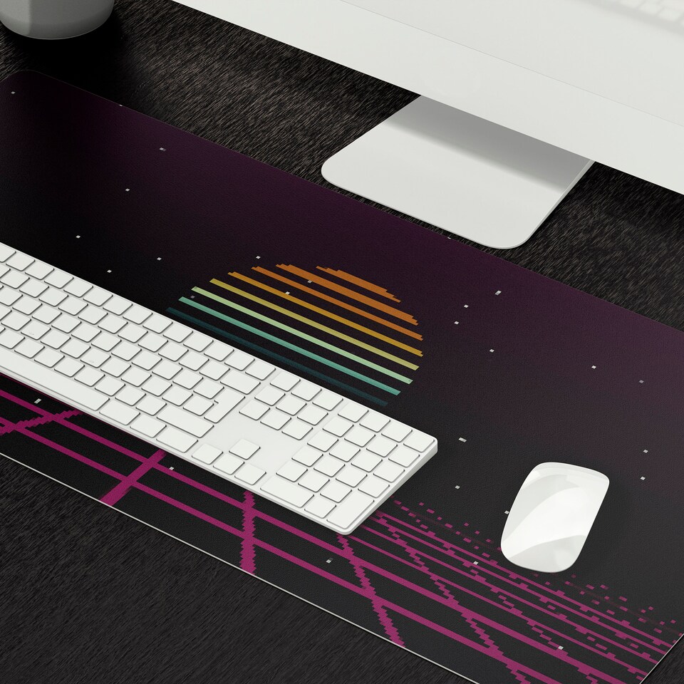 Retro Vaporwave Desk Mat, 80s Pixel Art Desk Pad, Xxl Gaming Mouse Pad