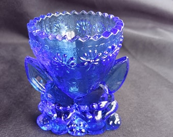 Vintage 3"h Cobalt Blue Glass Double Bunny Egg Cup