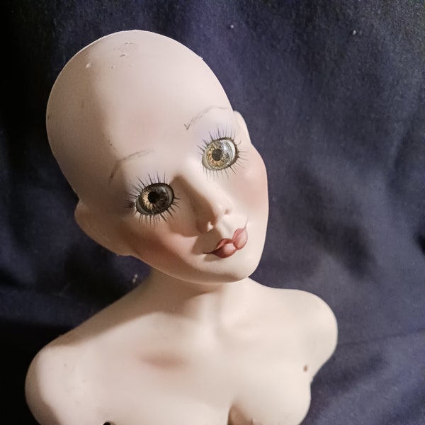 Vintage Porcelain Glass Eyed "Lady" Doll Head Bust