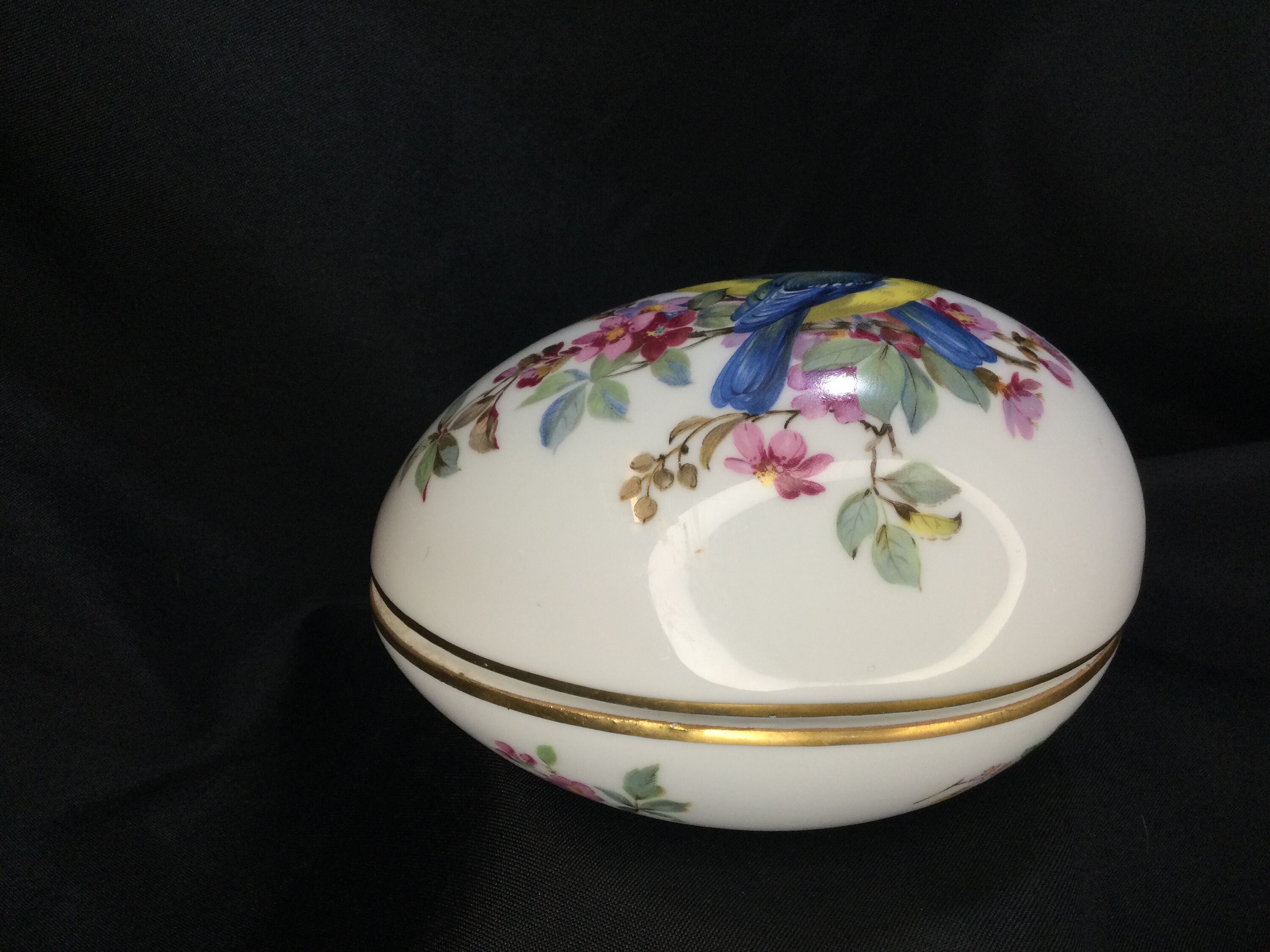 Vintage Limoges Castel Egg Shaped Trinket Box Blue Birds Etsy