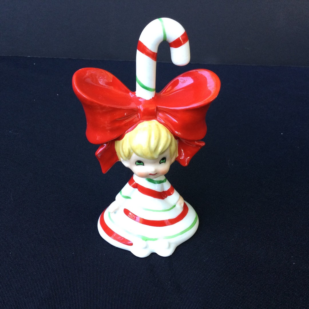 Vintage Lefton Candy Cane Elfkin Pixie Girl Bellbell Etsy