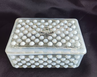 vintage Fenton Moonstone Opelescent Hobanail Glass Cigarette / Trinket Box