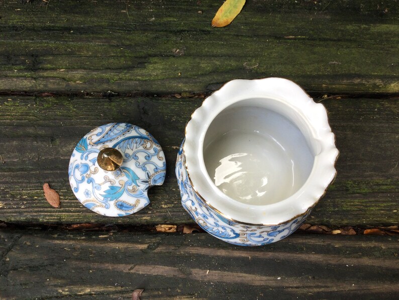Vintage Lefton Blue Paisley Jam Jar Underplate Gold Trim Etsy