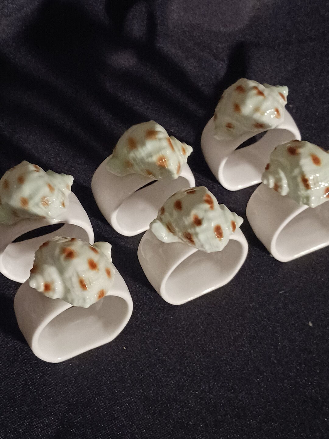 Vintage Set of (6) Nautical White Green Conch Seashell Ceramic Napkin ...