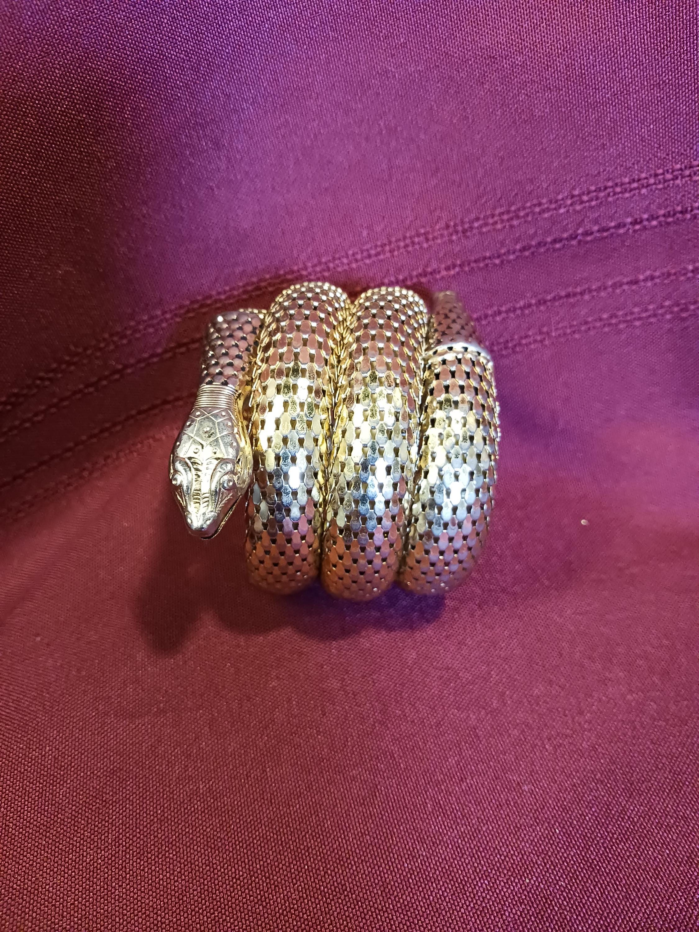 Vintage 1950's Whiting and Davis Gold Tone Mesh Triple Coil Snake
