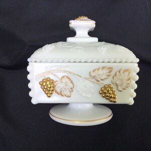 Vintage Westmoreland &quot;Beaded Grape&quot; Milk Glass Lidded Wedding Candy Dish