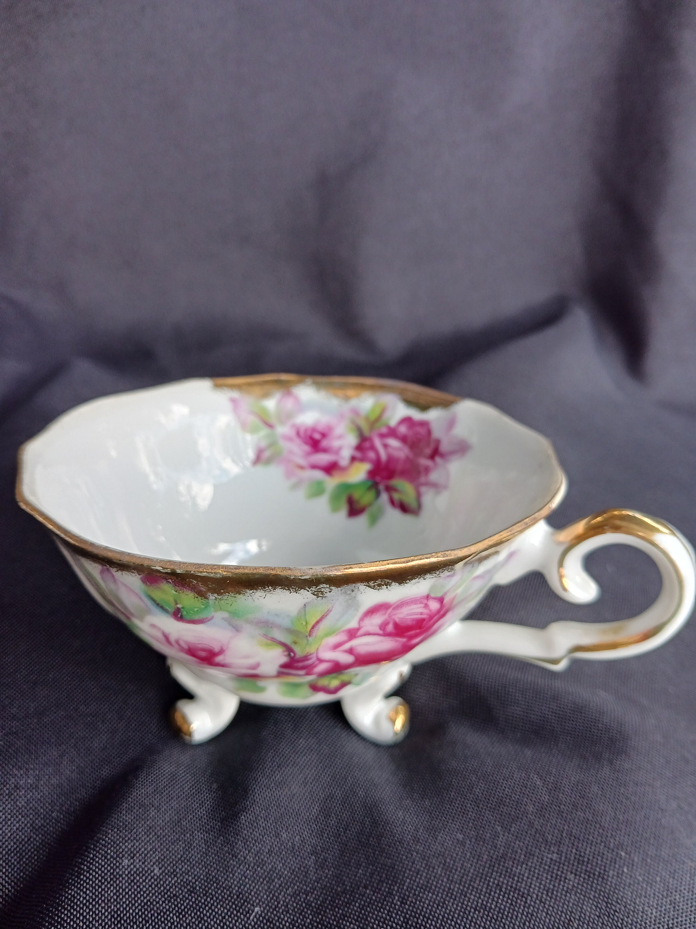 Vintage Three 3 Footed Porcelain Teacup Hot Pink Roses Gold Gilt - Etsy
