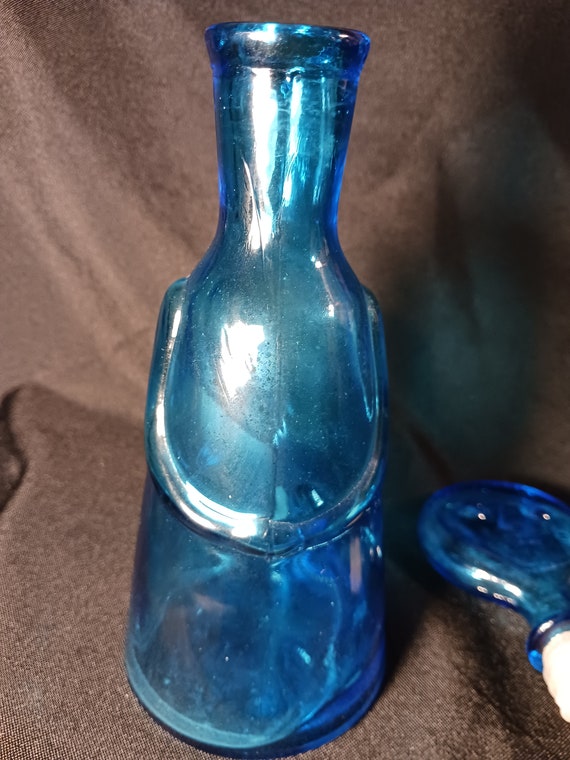 Vintage Kosta Boda Eric Hoglund Blue Art Glass Face Stopper Bottle