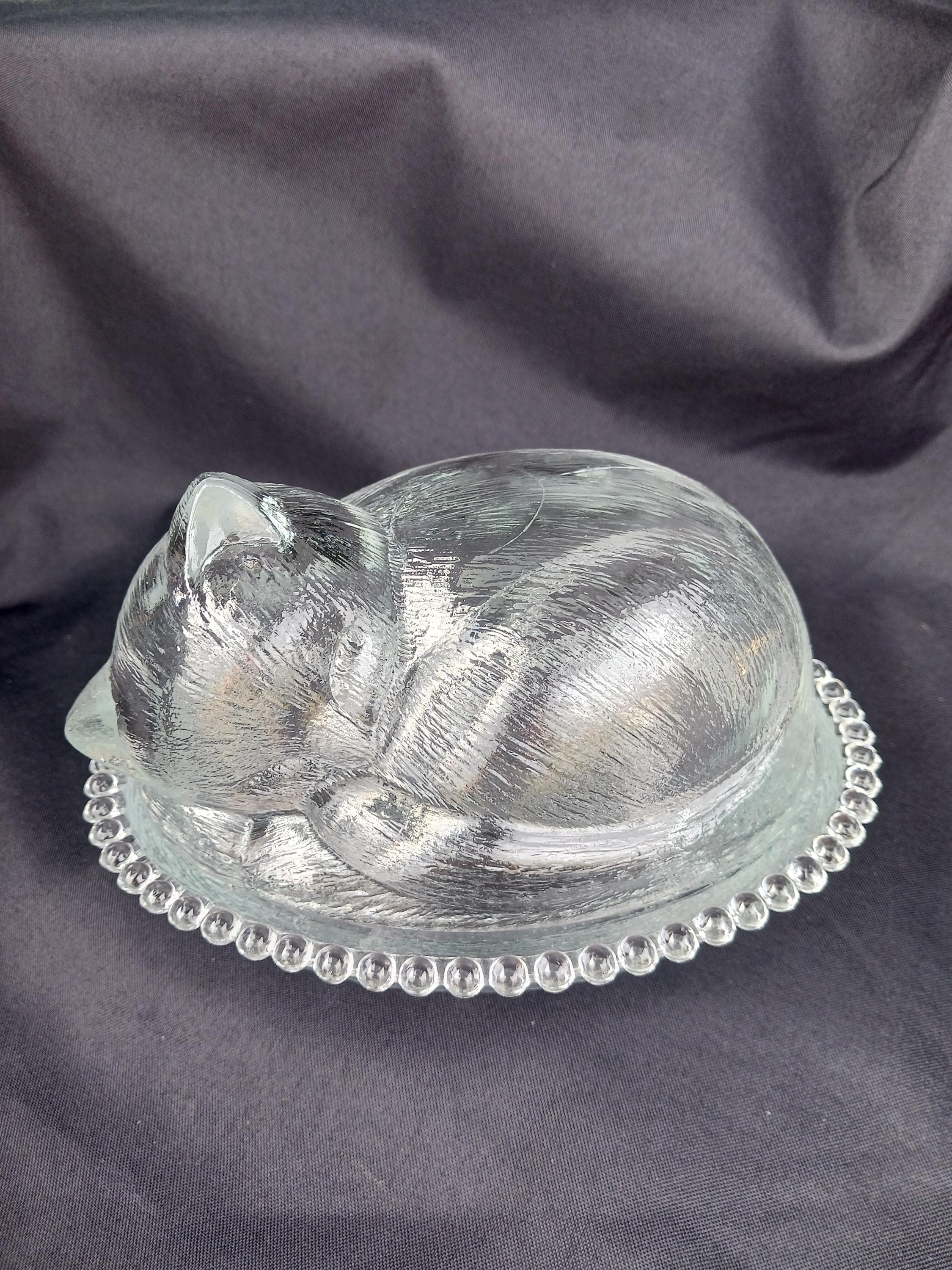 アンティーク】猫のミルクガラスキャンディディッシュ Cat on