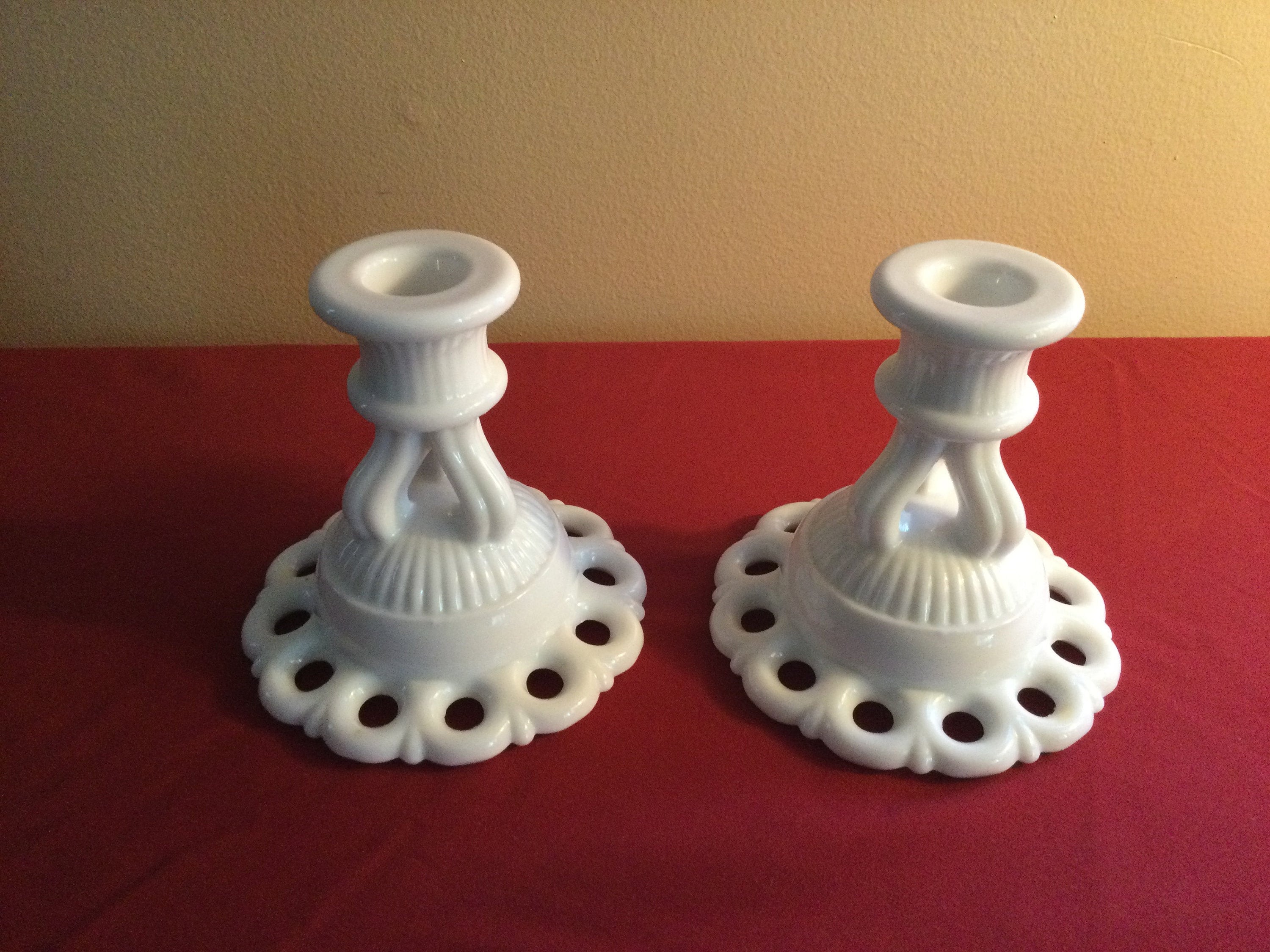 Vintage Pair 2 Westmoreland Doric Lace Candle Holders Etsy