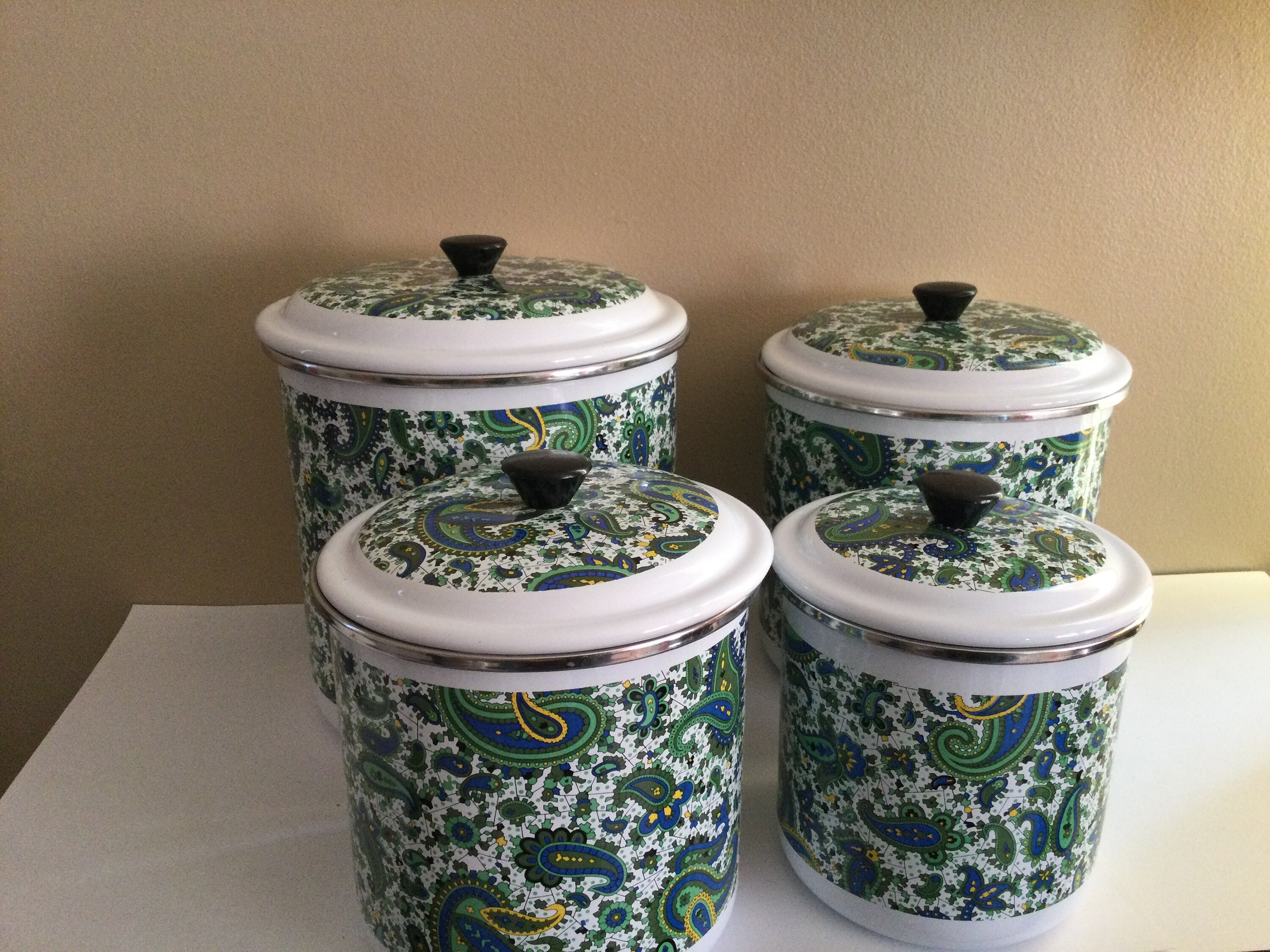 Retro 1970s Ceramic Canisters Vintage Brown Ivory Coffee Keeper & Salt Jar Mid Century Modern